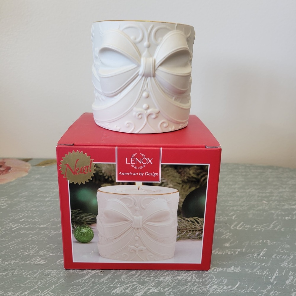 Lenox American‎ by Design Radiant Light Ivory Bow Gold Trim Votive Candle New